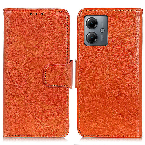 Leather Case Stands Flip Cover Holder N05P for Motorola Moto G14 Orange