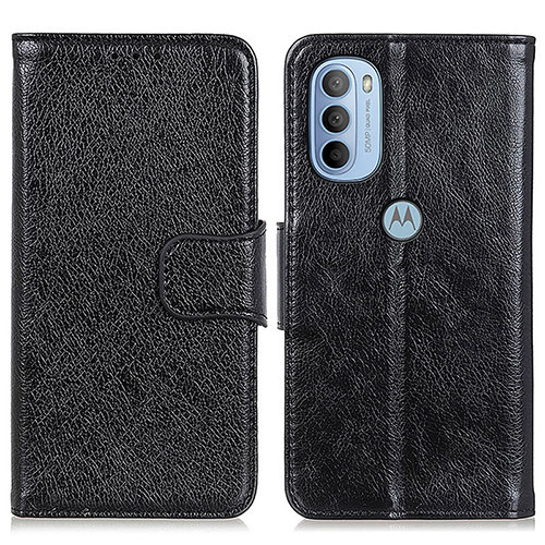 Leather Case Stands Flip Cover Holder N05P for Motorola Moto G31 Black