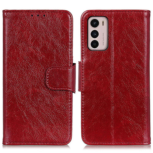 Leather Case Stands Flip Cover Holder N05P for Motorola Moto G42 Red