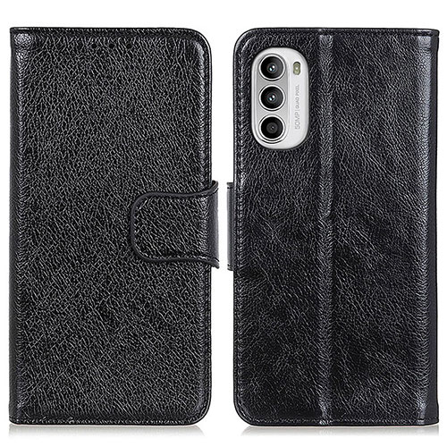 Leather Case Stands Flip Cover Holder N05P for Motorola MOTO G52 Black