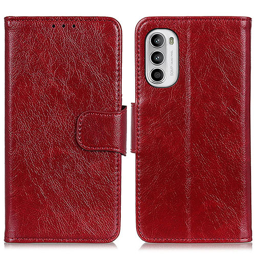 Leather Case Stands Flip Cover Holder N05P for Motorola MOTO G52 Red