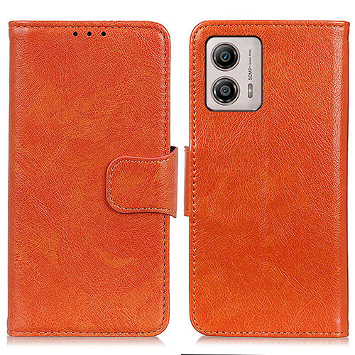 Leather Case Stands Flip Cover Holder N05P for Motorola Moto G53j 5G Orange