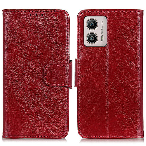 Leather Case Stands Flip Cover Holder N05P for Motorola Moto G53j 5G Red