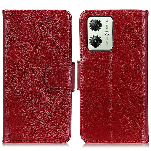 Leather Case Stands Flip Cover Holder N05P for Motorola Moto G54 5G Red