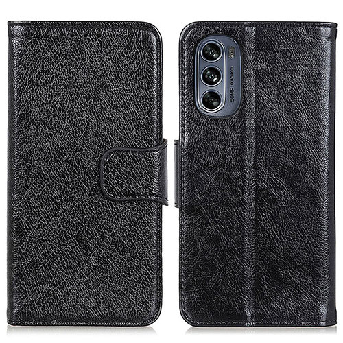 Leather Case Stands Flip Cover Holder N05P for Motorola Moto G62 5G Black