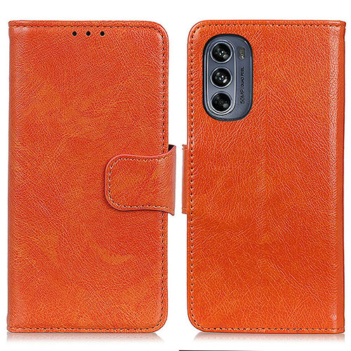 Leather Case Stands Flip Cover Holder N05P for Motorola Moto G62 5G Orange