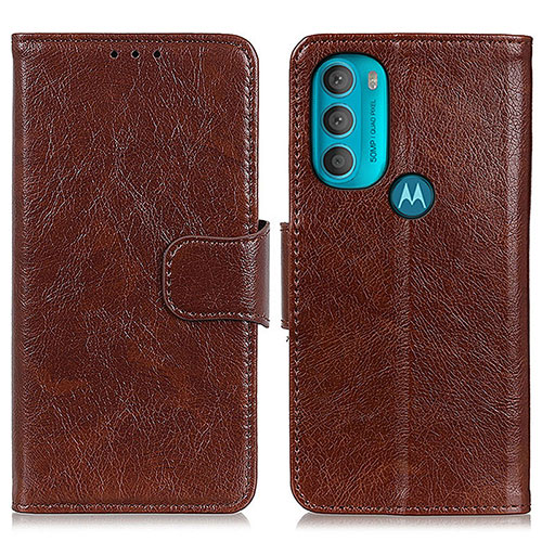 Leather Case Stands Flip Cover Holder N05P for Motorola Moto G71 5G Brown