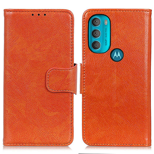 Leather Case Stands Flip Cover Holder N05P for Motorola Moto G71 5G Orange