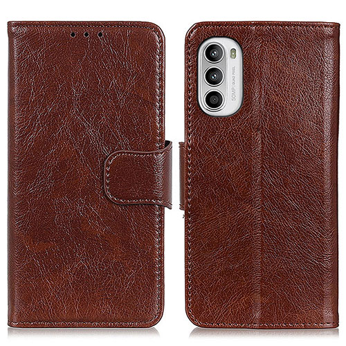 Leather Case Stands Flip Cover Holder N05P for Motorola Moto G71s 5G Brown