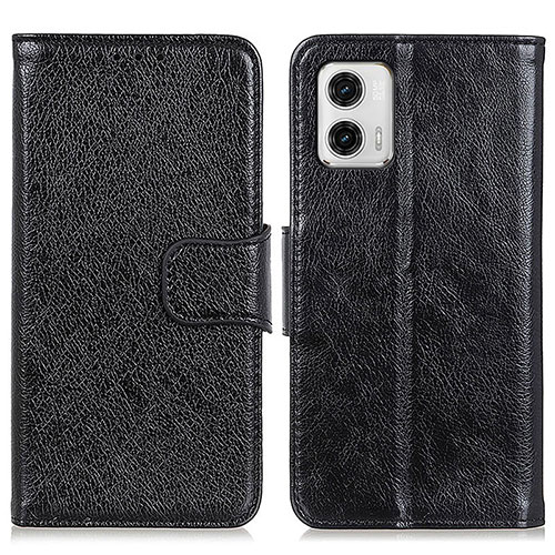 Leather Case Stands Flip Cover Holder N05P for Motorola Moto G73 5G Black