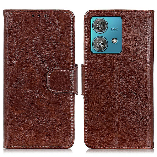 Leather Case Stands Flip Cover Holder N05P for Motorola Moto G84 5G Brown