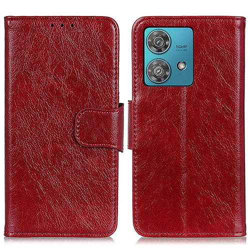 Leather Case Stands Flip Cover Holder N05P for Motorola Moto G84 5G Red