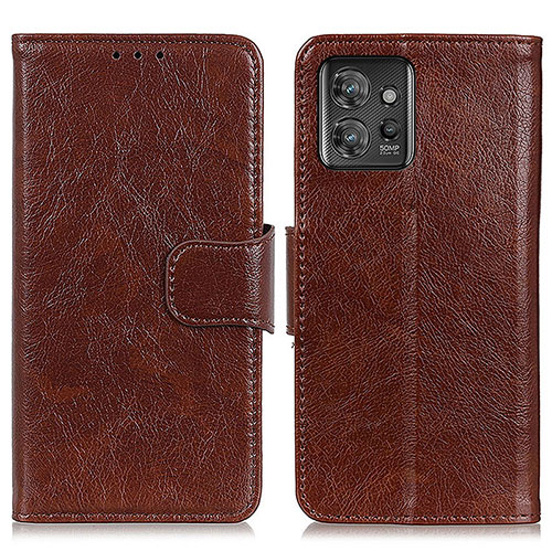 Leather Case Stands Flip Cover Holder N05P for Motorola ThinkPhone 5G Brown