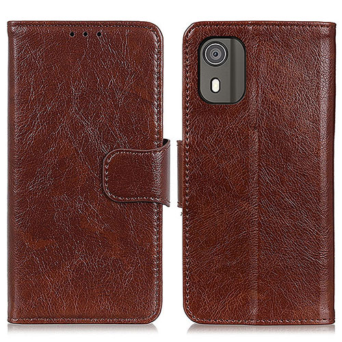 Leather Case Stands Flip Cover Holder N05P for Nokia C02 Brown