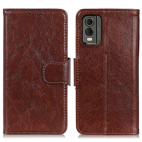 Leather Case Stands Flip Cover Holder N05P for Nokia C210 Brown