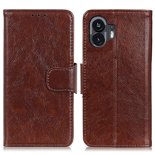 Leather Case Stands Flip Cover Holder N05P for Nothing Phone 2 Brown