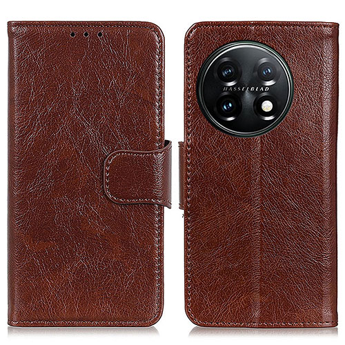 Leather Case Stands Flip Cover Holder N05P for OnePlus 11 5G Brown