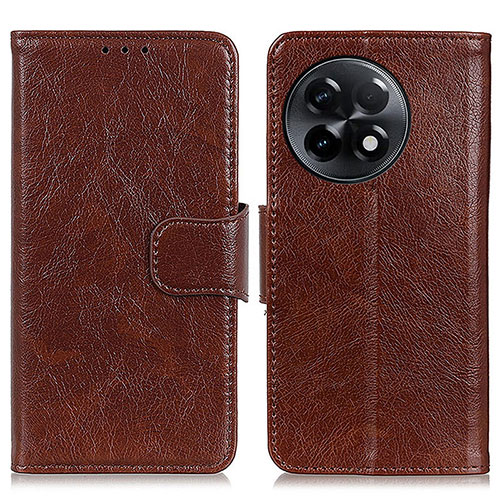 Leather Case Stands Flip Cover Holder N05P for OnePlus Ace 2 Pro 5G Brown