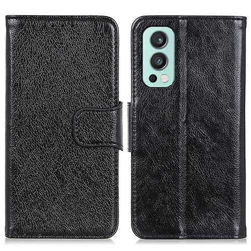 Leather Case Stands Flip Cover Holder N05P for OnePlus Nord 2 5G Black