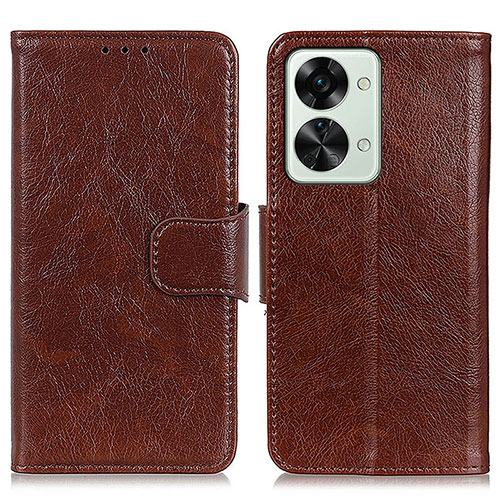 Leather Case Stands Flip Cover Holder N05P for OnePlus Nord 2T 5G Brown