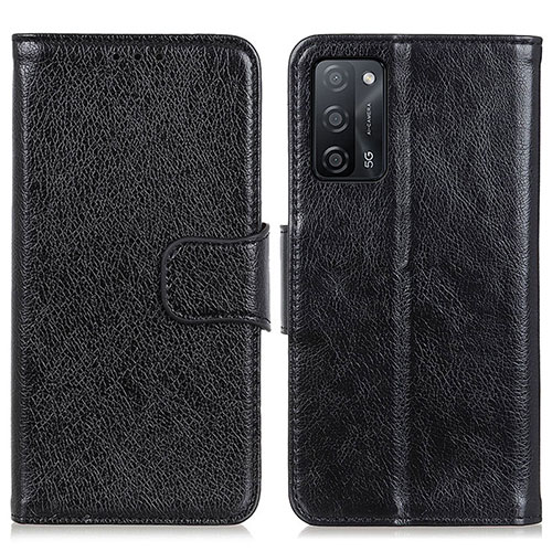 Leather Case Stands Flip Cover Holder N05P for Oppo A53s 5G Black