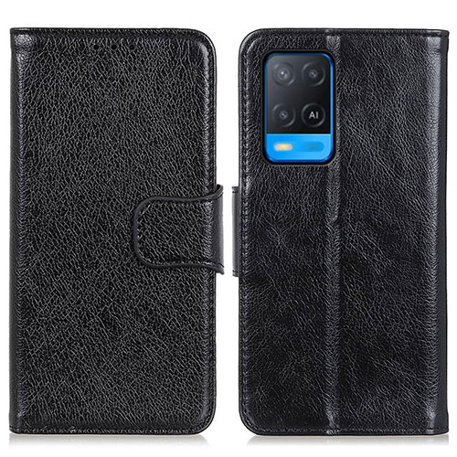 Leather Case Stands Flip Cover Holder N05P for Oppo A54 4G Black