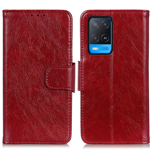 Leather Case Stands Flip Cover Holder N05P for Oppo A54 4G Red