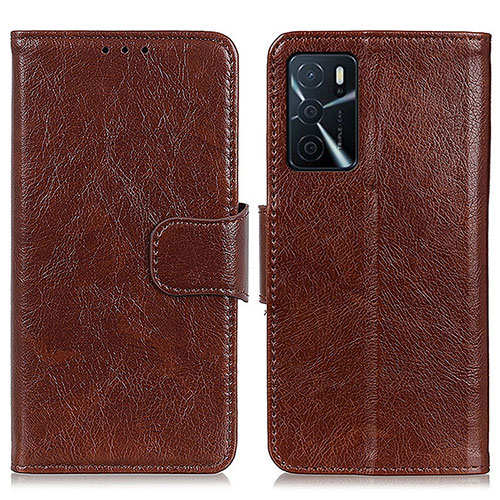 Leather Case Stands Flip Cover Holder N05P for Oppo A54s Brown