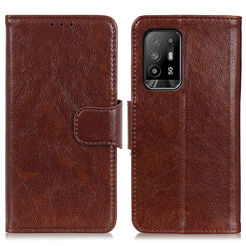 Leather Case Stands Flip Cover Holder N05P for Oppo A94 5G Brown