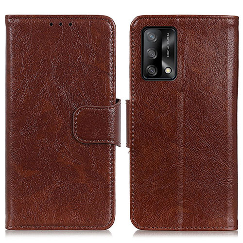 Leather Case Stands Flip Cover Holder N05P for Oppo F19 Brown