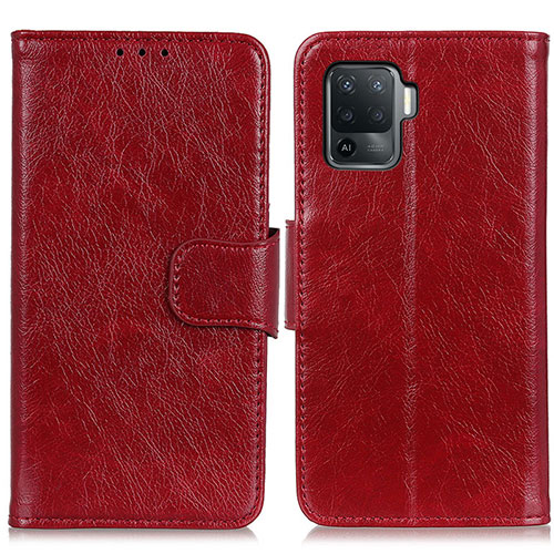 Leather Case Stands Flip Cover Holder N05P for Oppo F19 Pro Red