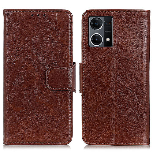 Leather Case Stands Flip Cover Holder N05P for Oppo F21s Pro 4G Brown