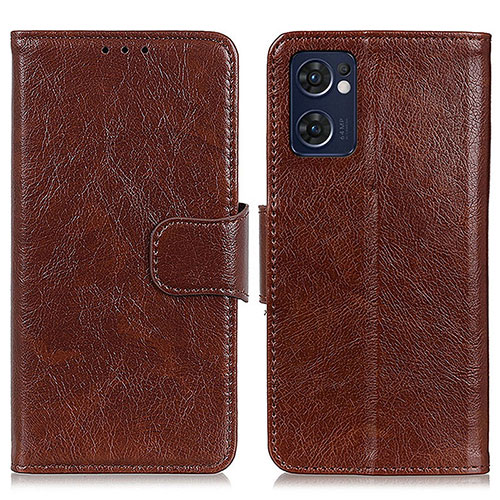 Leather Case Stands Flip Cover Holder N05P for Oppo Find X5 Lite 5G Brown