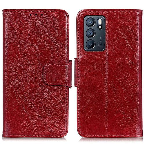 Leather Case Stands Flip Cover Holder N05P for Oppo Reno6 5G Red