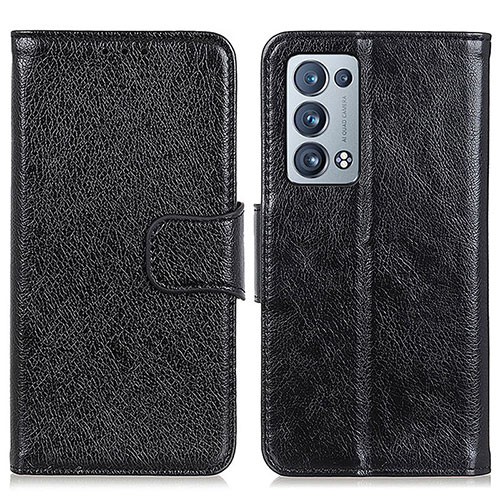 Leather Case Stands Flip Cover Holder N05P for Oppo Reno6 Pro 5G Black