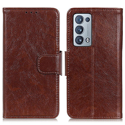 Leather Case Stands Flip Cover Holder N05P for Oppo Reno6 Pro 5G Brown