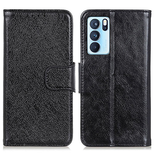 Leather Case Stands Flip Cover Holder N05P for Oppo Reno6 Pro 5G India Black