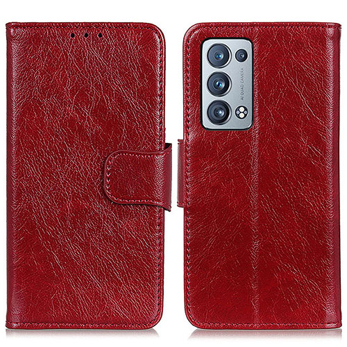 Leather Case Stands Flip Cover Holder N05P for Oppo Reno6 Pro 5G Red