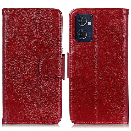 Leather Case Stands Flip Cover Holder N05P for Oppo Reno7 5G Red