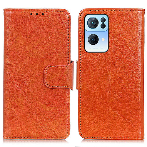 Leather Case Stands Flip Cover Holder N05P for Oppo Reno7 Pro 5G Orange