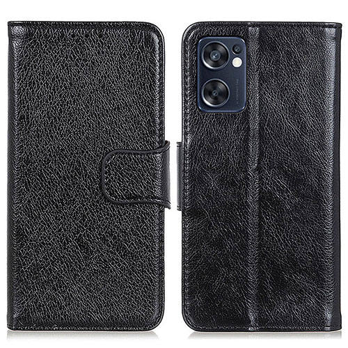 Leather Case Stands Flip Cover Holder N05P for Oppo Reno7 SE 5G Black