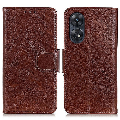 Leather Case Stands Flip Cover Holder N05P for Oppo Reno8 T 4G Brown