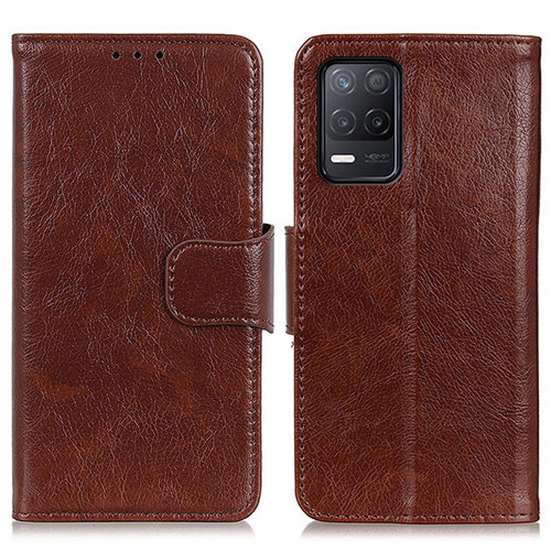 Leather Case Stands Flip Cover Holder N05P for Realme 8 5G Brown