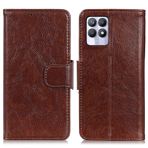 Leather Case Stands Flip Cover Holder N05P for Realme 8i Brown