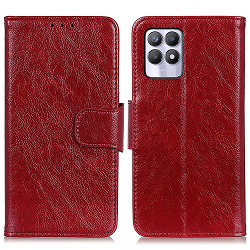 Leather Case Stands Flip Cover Holder N05P for Realme 8i Red