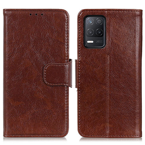 Leather Case Stands Flip Cover Holder N05P for Realme 9 5G India Brown