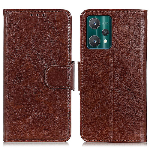 Leather Case Stands Flip Cover Holder N05P for Realme 9 Pro 5G Brown