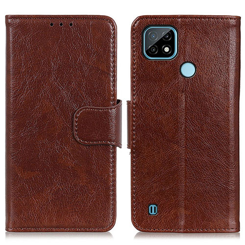 Leather Case Stands Flip Cover Holder N05P for Realme C21 Brown