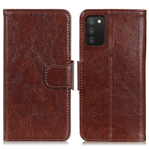 Leather Case Stands Flip Cover Holder N05P for Samsung Galaxy A02s Brown