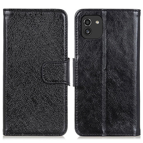 Leather Case Stands Flip Cover Holder N05P for Samsung Galaxy A03 Black